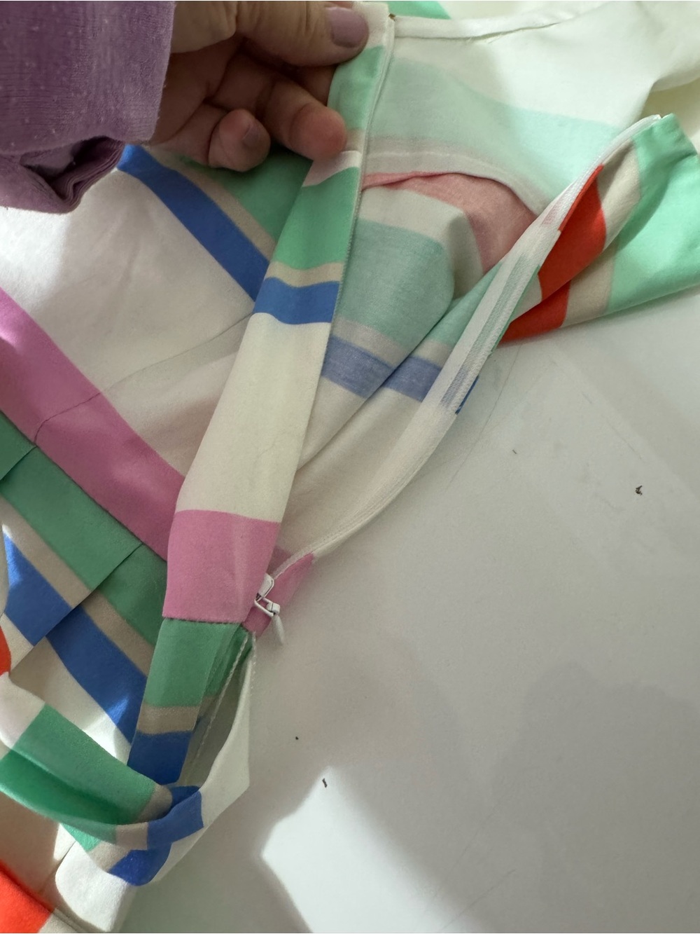 kate spade boho whimsy White Sleeveless Mini Dress Pastel Stripe Accents 14 NWT - Picture 9 of 11